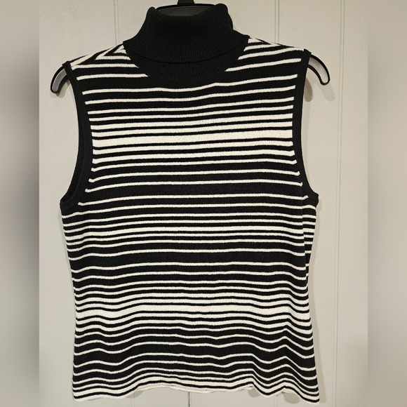 Merona Large Sleeveless Turtleneck Knit Top Black White Stripe Acrylic Nylon - Picture 1 of 4